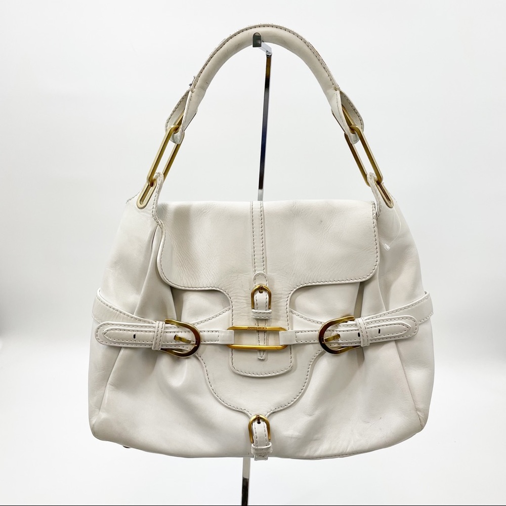 Jimmy Choo Authentic White Leather Shoulder Bag Purse WEAR